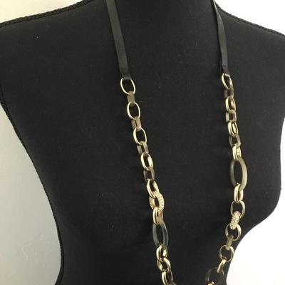 Cute Ann Taylor, full leather, gold tone, chain-link rhinestone fashion necklace