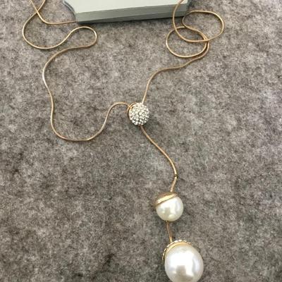 Jules B gold tone rhinestone, faux, pearl necklace