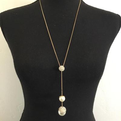Jules B gold tone rhinestone, faux, pearl necklace