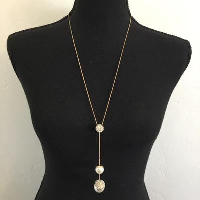 Jules B gold tone rhinestone, faux, pearl necklace