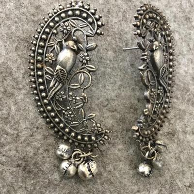 Vintage Silver-tone lovebird statement earrings