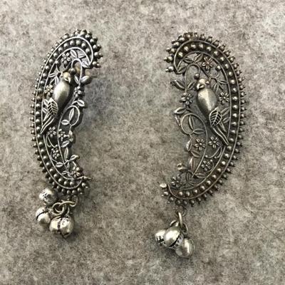 Vintage Silver-tone lovebird statement earrings