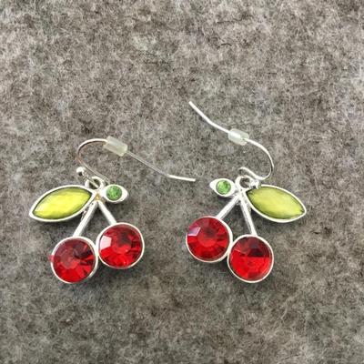 Silver town cherry dangle earrings