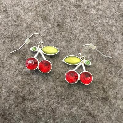 Silver town cherry dangle earrings