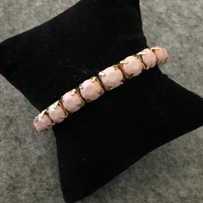 Vintage lite pink rhinestone gold tone stretch bracelet