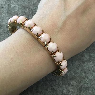 Vintage lite pink rhinestone gold tone stretch bracelet