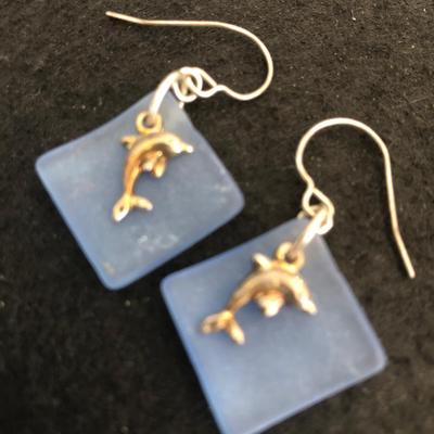 Satin Glass Dolphin Earrings