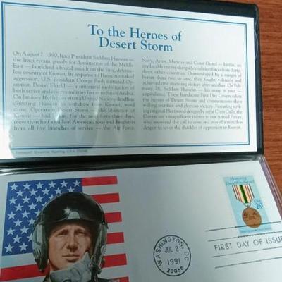 P-40 WARHAWK $50 SILVER PROOF COIN, WWII FIRST DAY OF ISSUE & HER0ES OF DESERT STORM