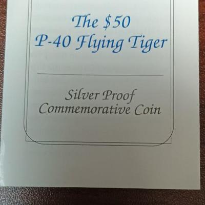 P-40 WARHAWK $50 SILVER PROOF COIN, WWII FIRST DAY OF ISSUE & HER0ES OF DESERT STORM