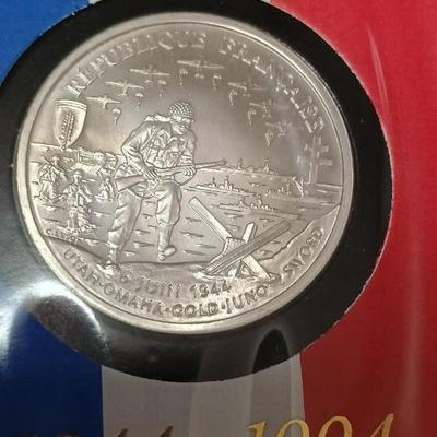 .900 SILVER COIN FRENCH D-DAY & 200th ANNIVERSARY OF THE TREATY OF PARIS MEDAL