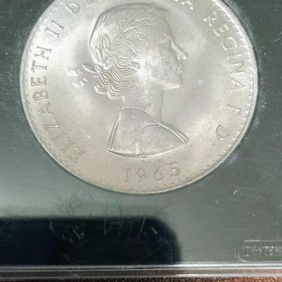 50 FRANC .900 PROOF SILVER COIN, PENNY BLACK AND CHURCHILL MEDALS