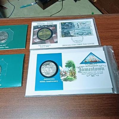 SILVER $1 JAMESTOWN 400th ANNIVERSARY & HEROES OF D-DAY $5 COIN