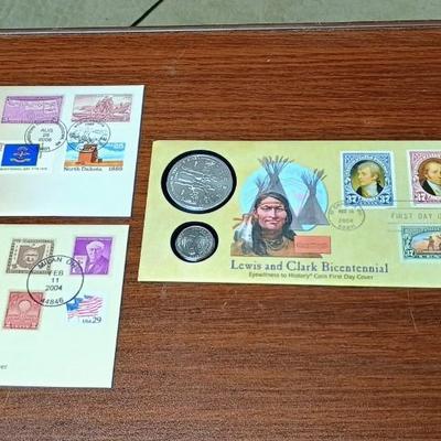 THOMAS EDISON SILVER DOLLAR & EYEWITNESS TO HISTORY COINS AND FIRST DAY ISSUE