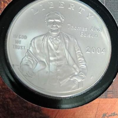 THOMAS EDISON SILVER DOLLAR & EYEWITNESS TO HISTORY COINS AND FIRST DAY ISSUE
