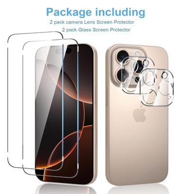 2 Pack for iPhone 16 Pro Screen Protector + 2 Pack Camera Lens Tempered Glass Protector - 9H hardness, Support Fingerprint Unlock,...