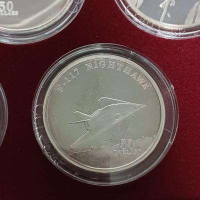 LEGENDARY JET FIGHTERS $50 DOLLAR SILVER COINS IN CASE