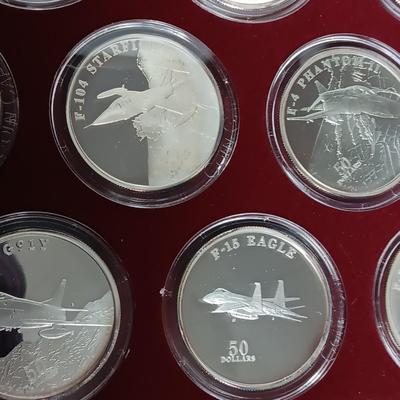 LEGENDARY JET FIGHTERS $50 DOLLAR SILVER COINS IN CASE