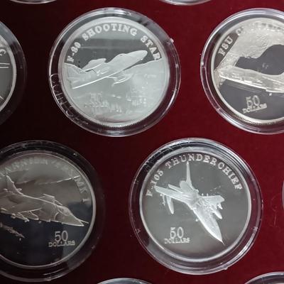 LEGENDARY JET FIGHTERS $50 DOLLAR SILVER COINS IN CASE