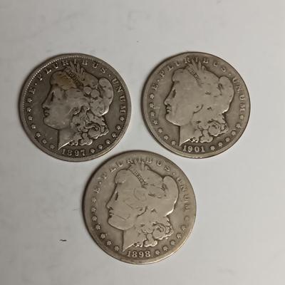 1897-O, 1898-S & 1901-S MORGAN SILVER DOLLARS