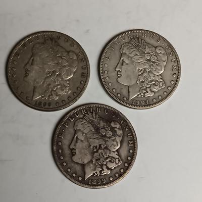 TWO 1899-S (1) & 1904 MORGAN SILVER DOLLARS