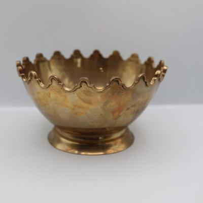 Vintage Large Brass Scalloped Pedestal Bowl, India