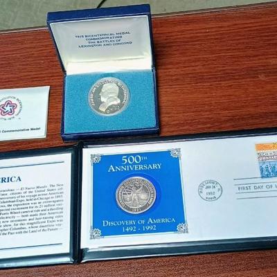 .925 SILVER DISCOVERY OF AMERICA $5 COIN & 500th ANNIVERSARY DISCOVERY OF AMERICA MEDAL