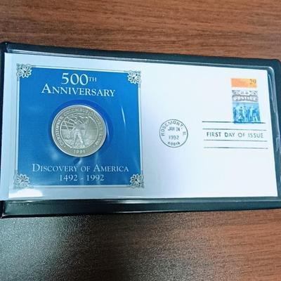 .925 SILVER DISCOVERY OF AMERICA $5 COIN & 500th ANNIVERSARY DISCOVERY OF AMERICA MEDAL