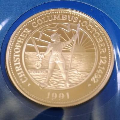 .925 SILVER DISCOVERY OF AMERICA $5 COIN & 500th ANNIVERSARY DISCOVERY OF AMERICA MEDAL