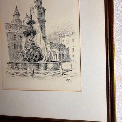 Magda Mader Pencil Signed Salzburg - Austria Framed Etching (SR-RG)