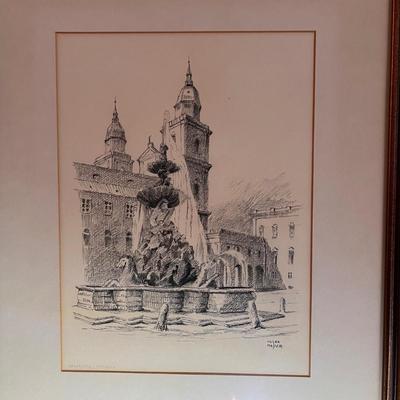 Magda Mader Pencil Signed Salzburg - Austria Framed Etching (SR-RG)
