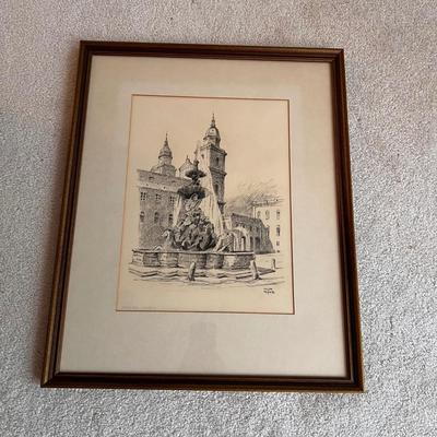 Magda Mader Pencil Signed Salzburg - Austria Framed Etching (SR-RG)