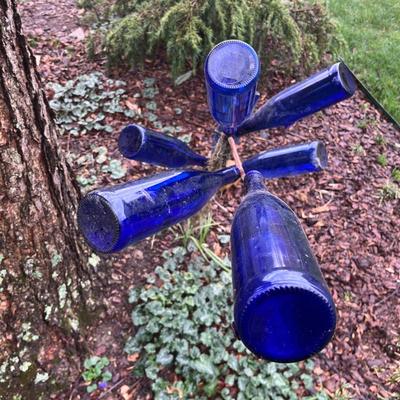 Blue Glass Bottles With Metal Tree (BY-MG)