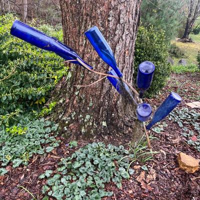 Blue Glass Bottles With Metal Tree (BY-MG)