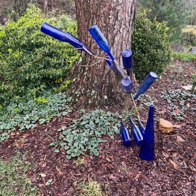 Blue Glass Bottles With Metal Tree (BY-MG)