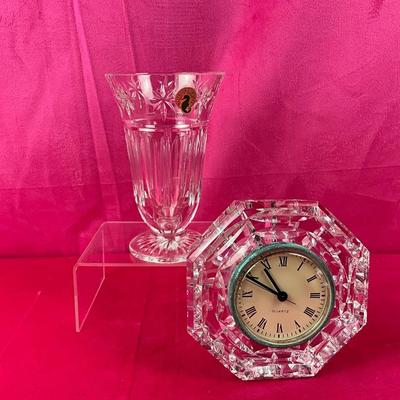 Lot B 542 Waterford Crystal Sunburst Vase & Desk Clock