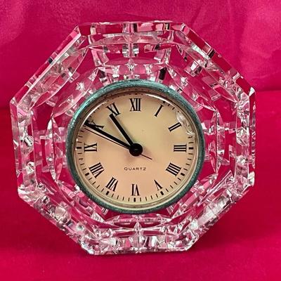 Lot B 542 Waterford Crystal Sunburst Vase & Desk Clock
