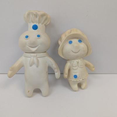 1971/1972 Vintage Pillsbury Dough Boy & Dough Girl Poppin' Fresh Vinyl Figure Swivel Head