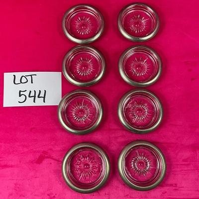 Lot B 544 Vintage Leonard Silver-plated & Glass Coasters x 8