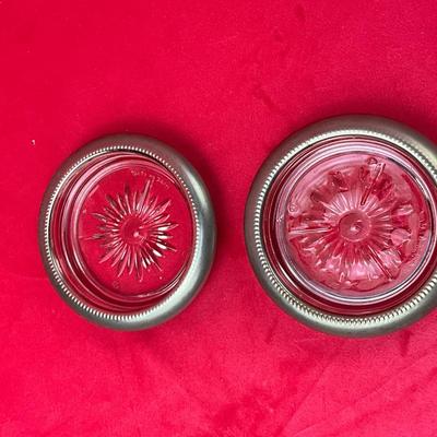 Lot B 544 Vintage Leonard Silver-plated & Glass Coasters x 8