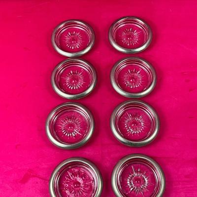 Lot B 544 Vintage Leonard Silver-plated & Glass Coasters x 8