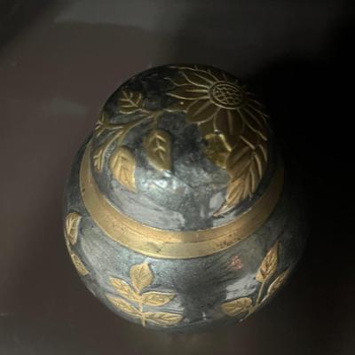 Enameled Brass Ginger Jar with Brass Vase & Box (LR-MG)