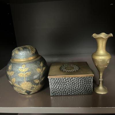 Enameled Brass Ginger Jar with Brass Vase & Box (LR-MG)