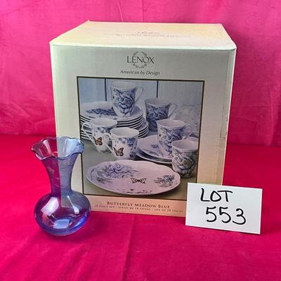 Lot B 553 Lenox Blue Butterfly Meadow 18pc Set & Vase NEW