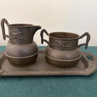 Brass Sugar creamer, and tray, Germany stamped