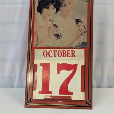 Vintage 1981 Metal Coca-Cola Calendar Sign With Date Cards