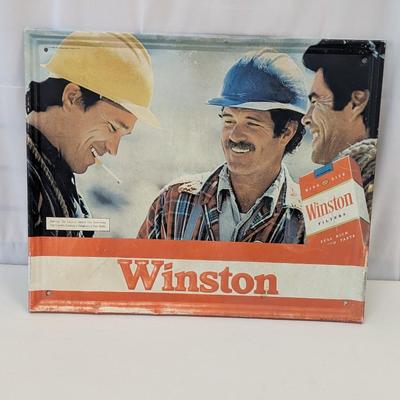 Vintage 1981 R.J. Reynolds Tobacco Raised Letters Winston Cigarettes Metal Sign Approx 21 1/2" x 17 1/2"