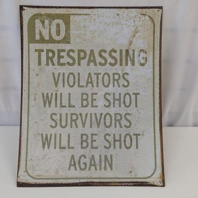 "No Trespassing" Metal Sign Approx 12" x 15"