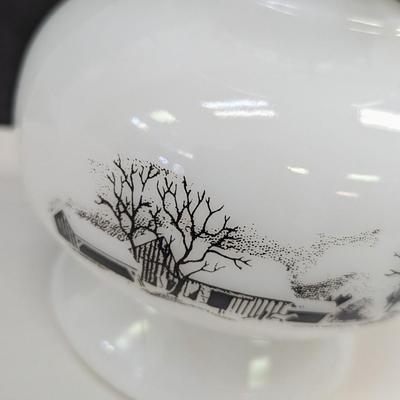Vintage Oil Lamp Currier & Ives Milk Glass Base With Clear Glass Shade Choice 1