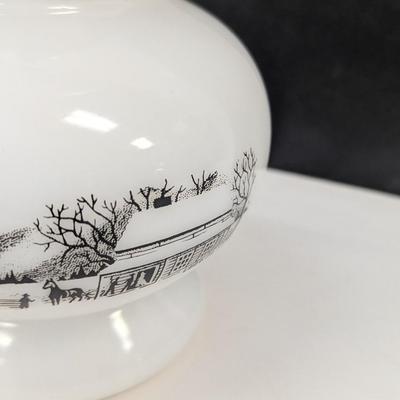 Vintage Oil Lamp Currier & Ives Milk Glass Base With Clear Glass Shade Choice 1