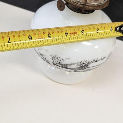Vintage Oil Lamp Currier & Ives Milk Glass Base With Clear Glass Shade Choice 1